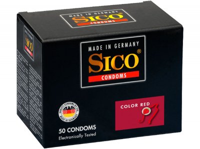 Sico Color Kondome, rot mit Erdbeergeschmack - 50 Condoms