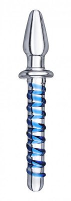 Kundalini Thrusting Wand Dildo &amp; Plug - Transparent/Blau