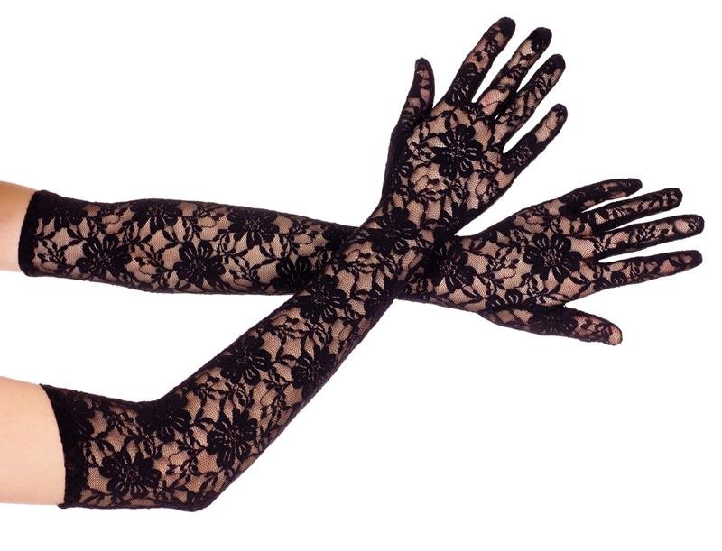 Extra lange Spitzenhandschuhe SCHWARZ